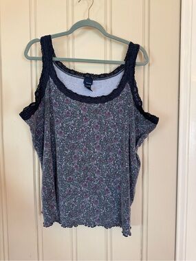 Apt. 9 Floral Lace-Trim Tank Top Navy Purple size 3x